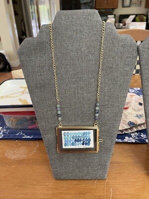 Coastal Mini Glass Art Necklace - blue beach stones