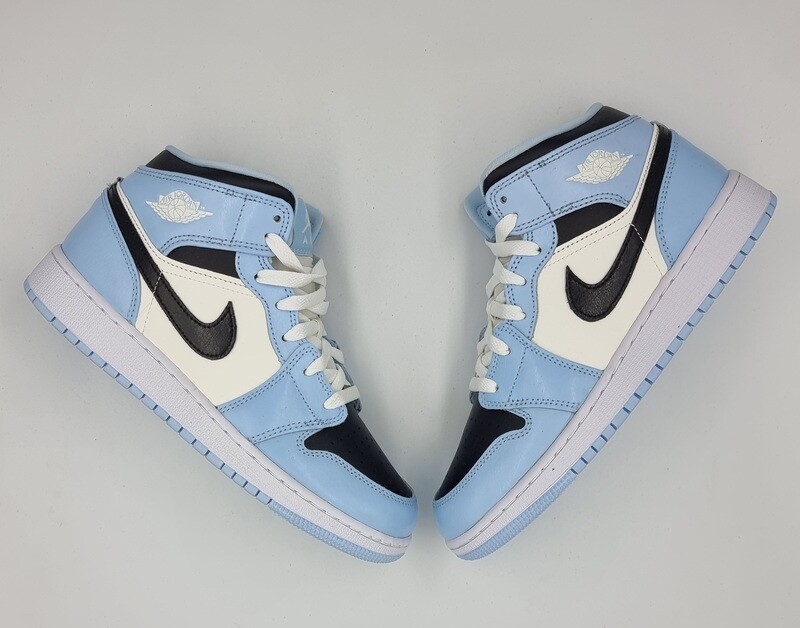 nike jordan 1 mid ice blue black (gs)