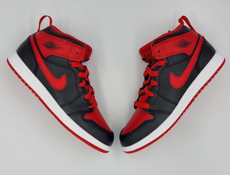 nike jordan 1 mid black fire red (ps)