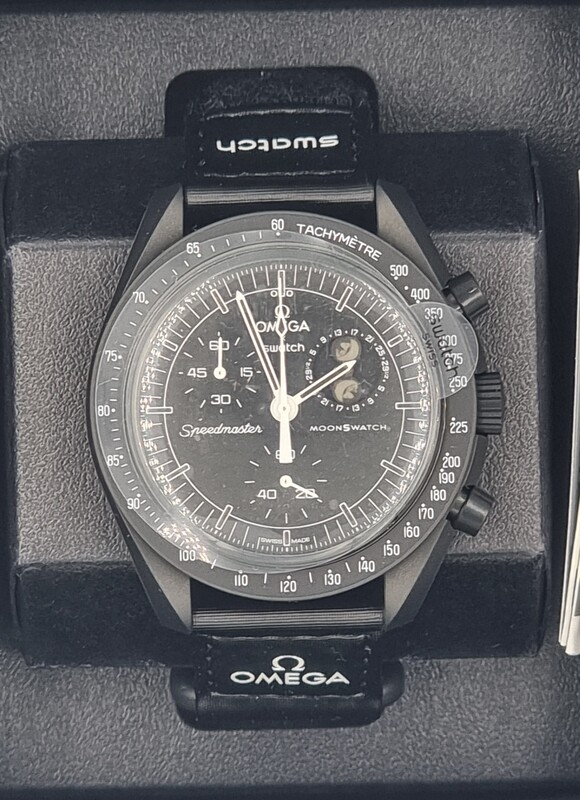 Omega x swatch snoopy moonswatch mission to the moonphase black