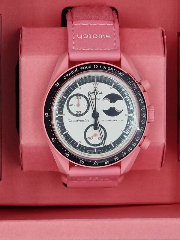 swatch x omega  mission to the pink moonphase
