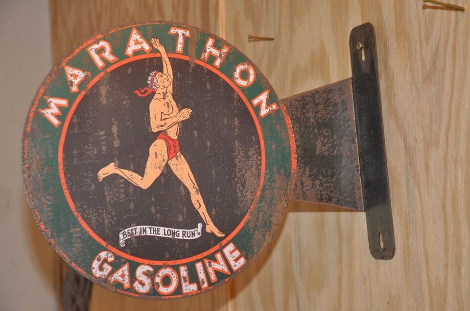 MARATHON GASOLINE FLANGE SIGN, WEATHERED LOOK