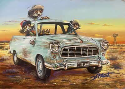 A2 Giclee Print of Outback Outlaws chase Roo Shooters in Holden