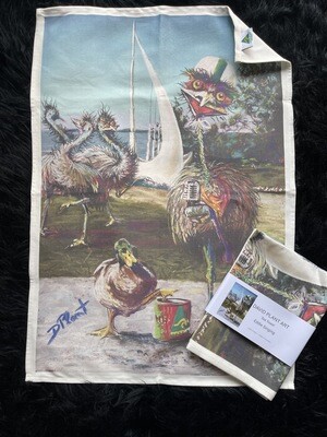 Eddie and the Duck Sing at Singing Ship Tea Towel