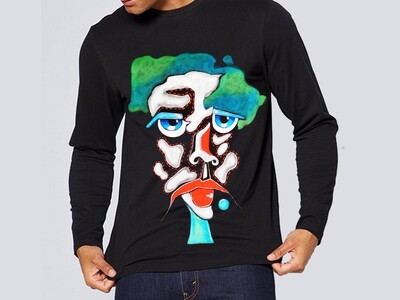 The Absurd Black Long Sleeve Regular Fit Crew Neck  T-Shirt Unisex hand painted organic cotton