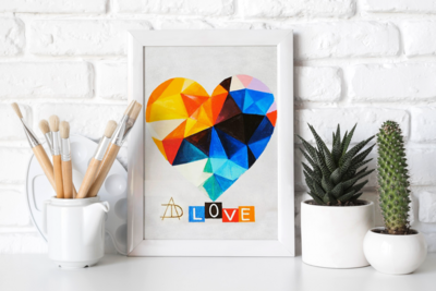 Love Colourful Heart Modern art Abstract Original Hand Painted Framed