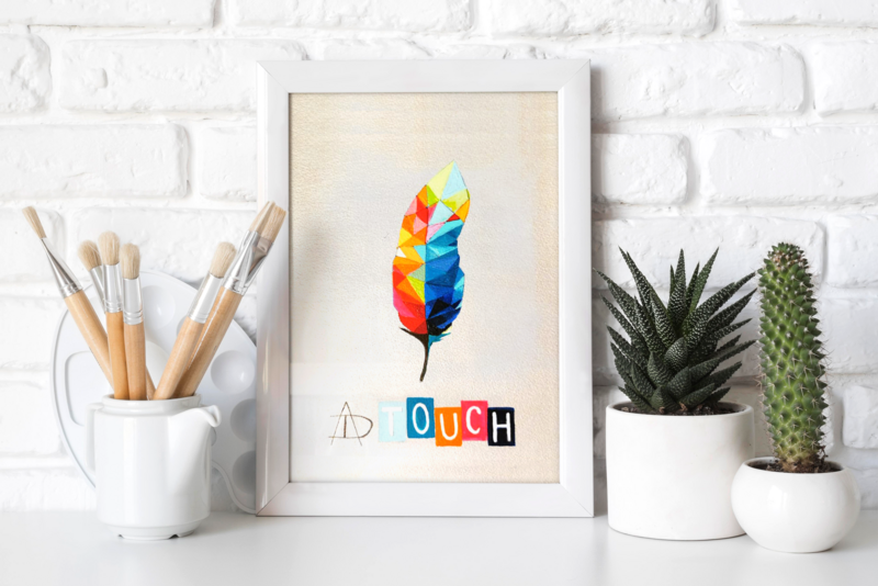 Touch Colourful Feather Modern art Abstract Original Hand Painted Framed