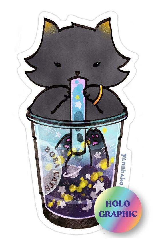 Boba Cats Sticker - Holographic Twilight Blueberry