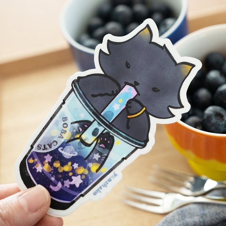 Boba Cats Sticker - Twilight Blueberry