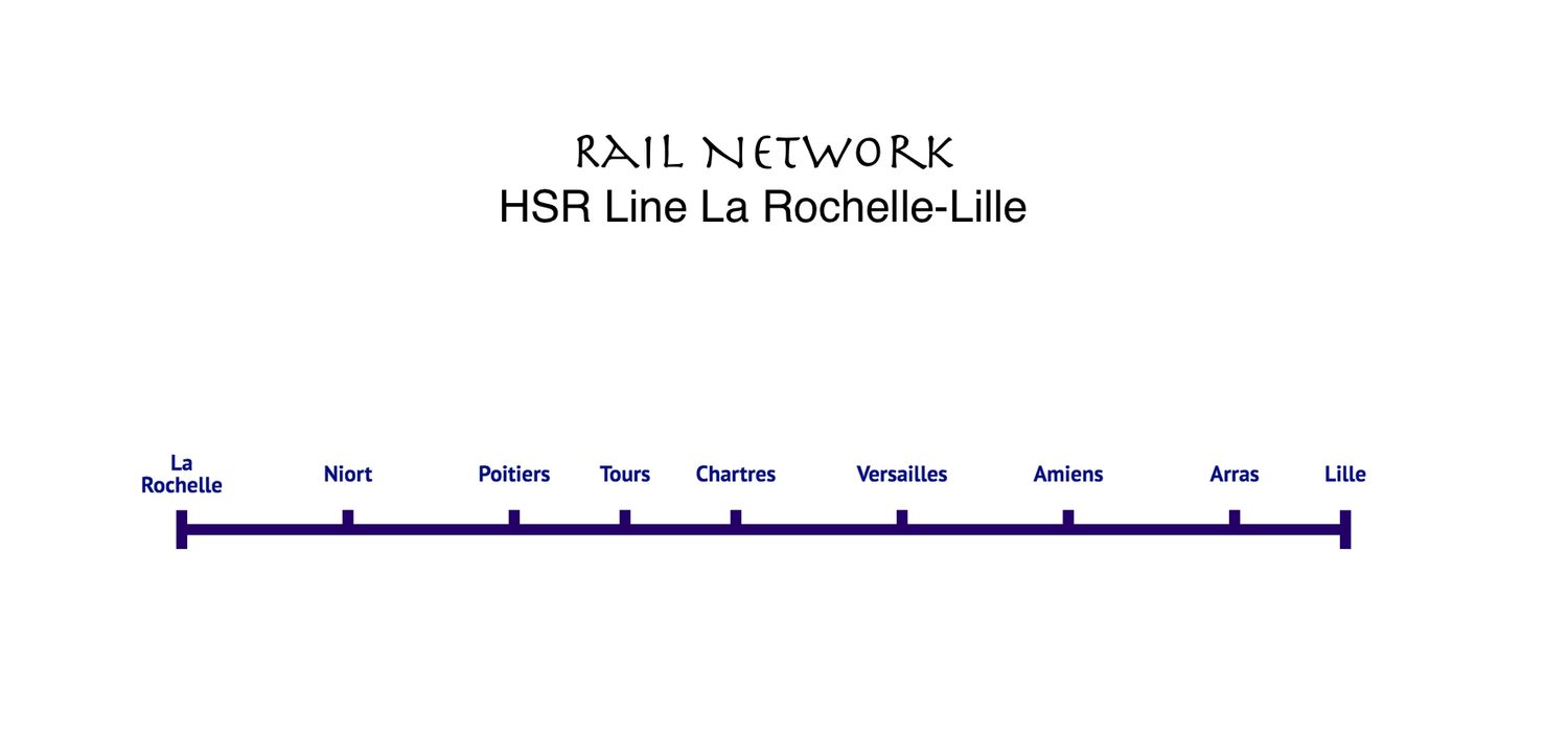 HSR Line Lille-Niort-Poitiers-Tours-Chartres-Versailles-Amiens-Arras-Lille