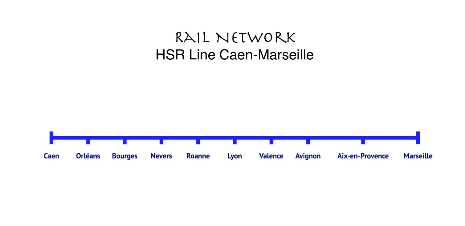 HSR Line Caen-Orléans-Bourges-Nevers-Roanne-Lyon-Valence-Avignon-Aix en Provence-Marseille