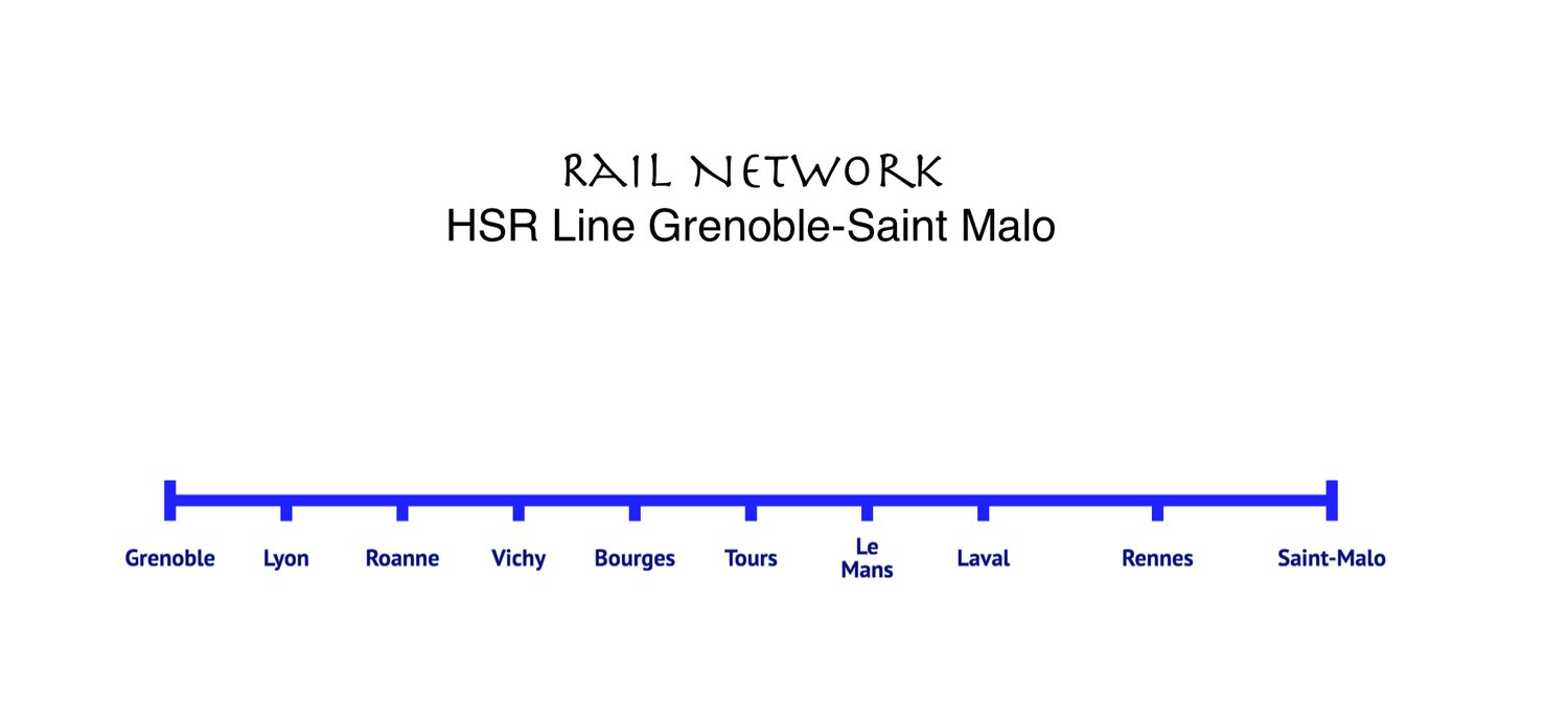 HSR Line Grenoble-Lyon-Roanne-Vichy-Bourges-Tours-Le Mans-Laval-Rennes-Saint Malo