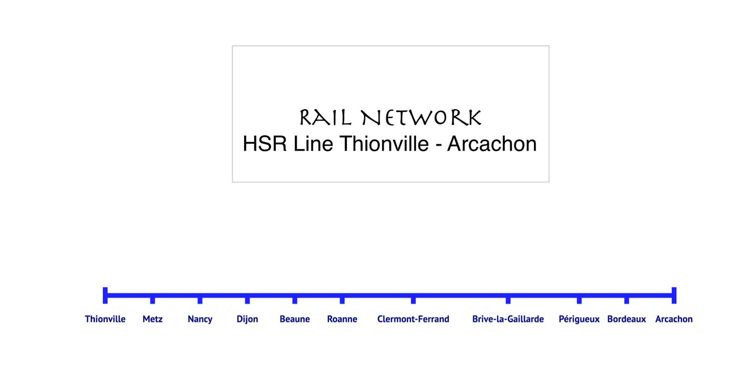 HSR Line Thionville-Metz-Nancy-Dijon-Beaune-Roanne-Clermont Ferrand-Brive-la-Gaillarde-Périgueux-Bordeaux-Arcachon