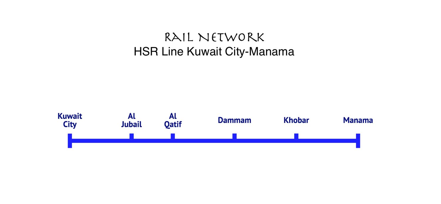 HSR Line Kuwait City-Al Jubail-Al Qatif-Dammam-Khobar-Manama