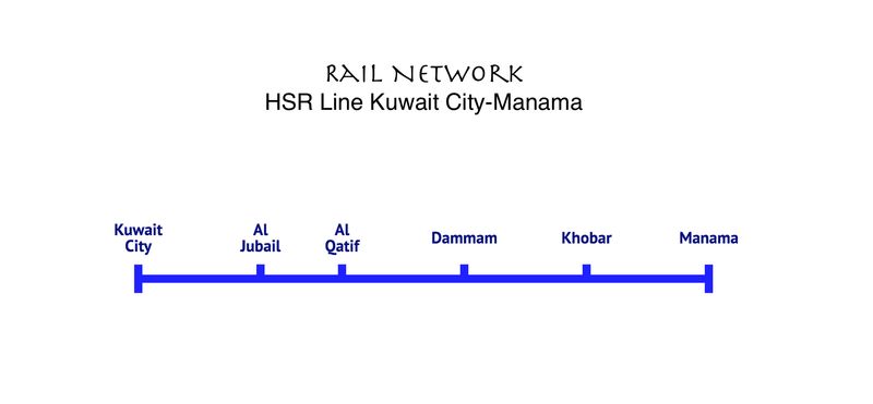 HSR Line Kuwait City-Al Jubail-Al Qatif-Dammam-Khobar-Manama