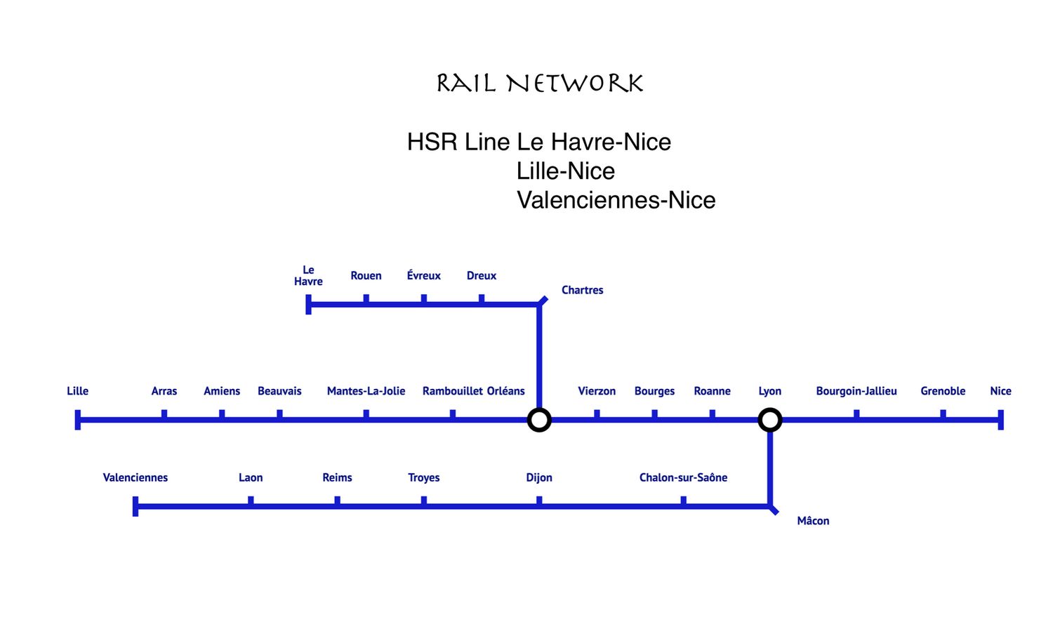 HSR Line Nice-Le Havre-Valenciennes-Lille