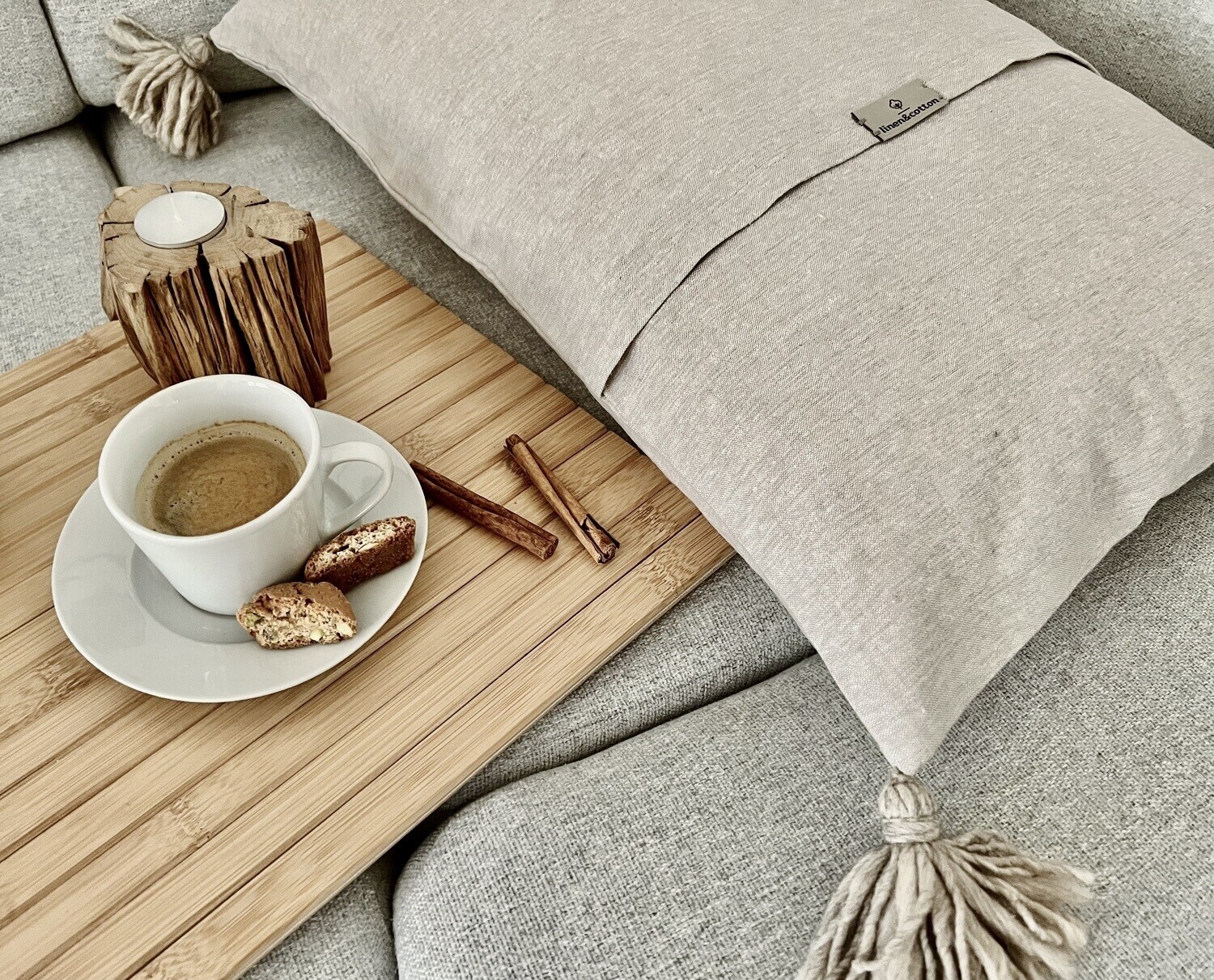 Dekokissen &quot;Linen-Look&quot; mit Quasten