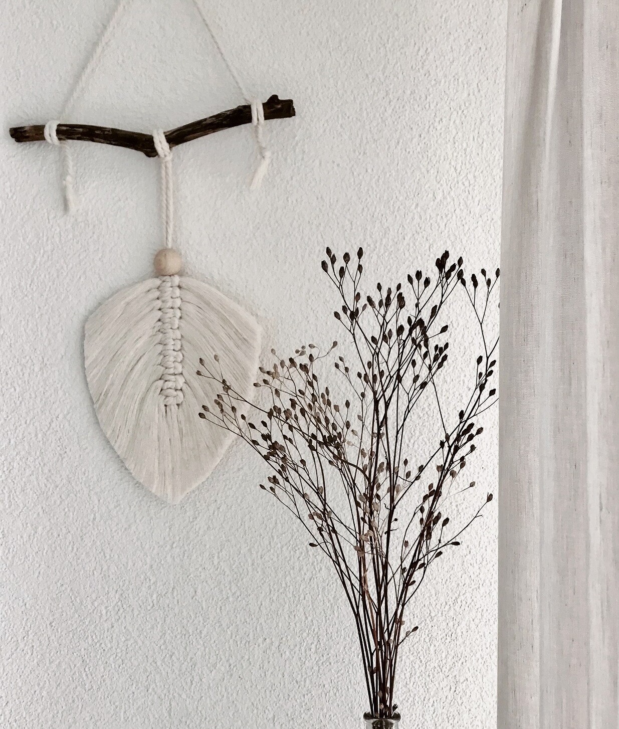Makramee Feder Wandbehang Off-White