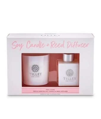 Gift Set Candle and Reed diffuser Pink Lychee Scented by Tilley 