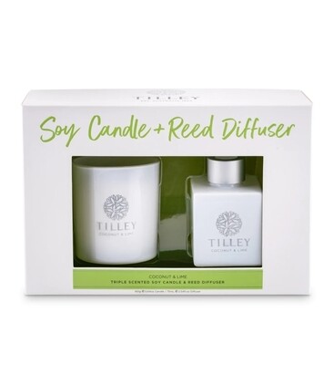 Gift Set Candle and Reed diffuser Coconut Lime Scented by Tilley 