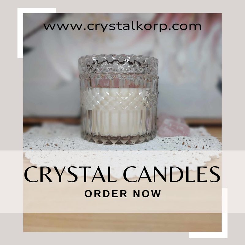 Mandala Clear Candle Jar with Rose Quartz Crystals