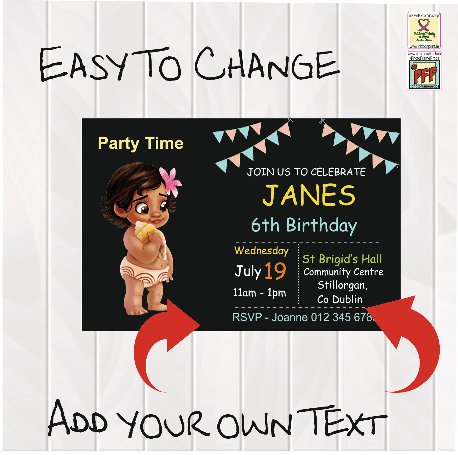 Moana Baby Party Invitation - Party Baby Invite -Editable Digital PDF - Instant Download - 6x4