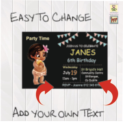 Moana Baby Party Invitation - Party Baby Invite -Editable Digital PDF - Instant Download - 6x4