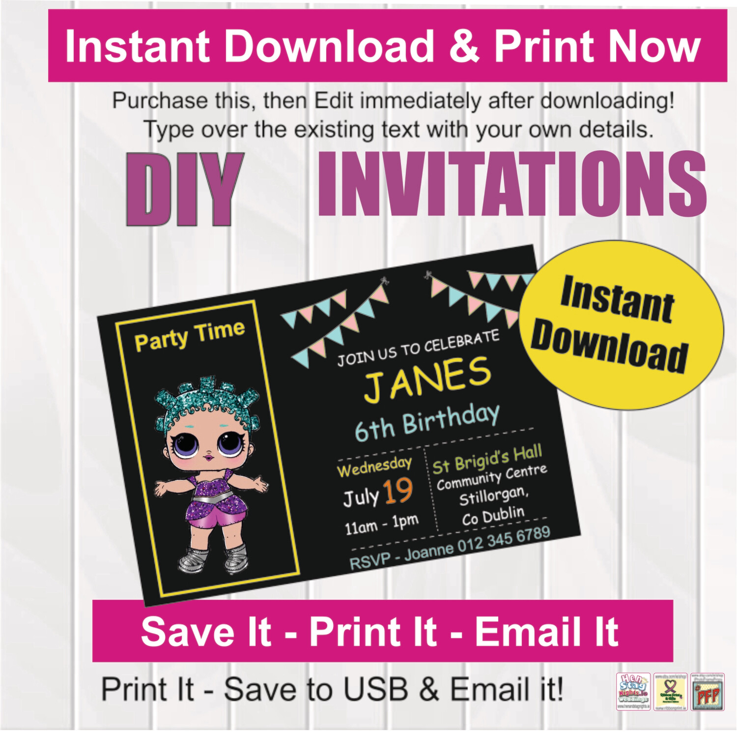 Cosmic Queen LOL Party Invitation - Party Baby Invite -Editable Digital PDF - Instant Download - 6x4