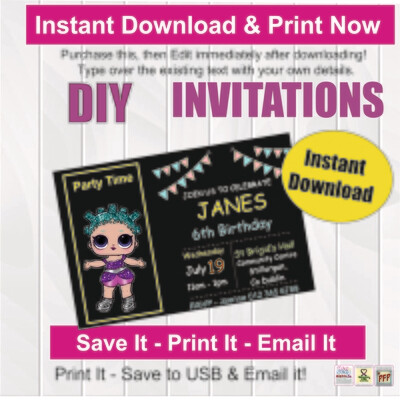 Cosmic Queen LOL Party Invitation - Party Baby Invite -Editable Digital PDF - Instant Download - 6x4