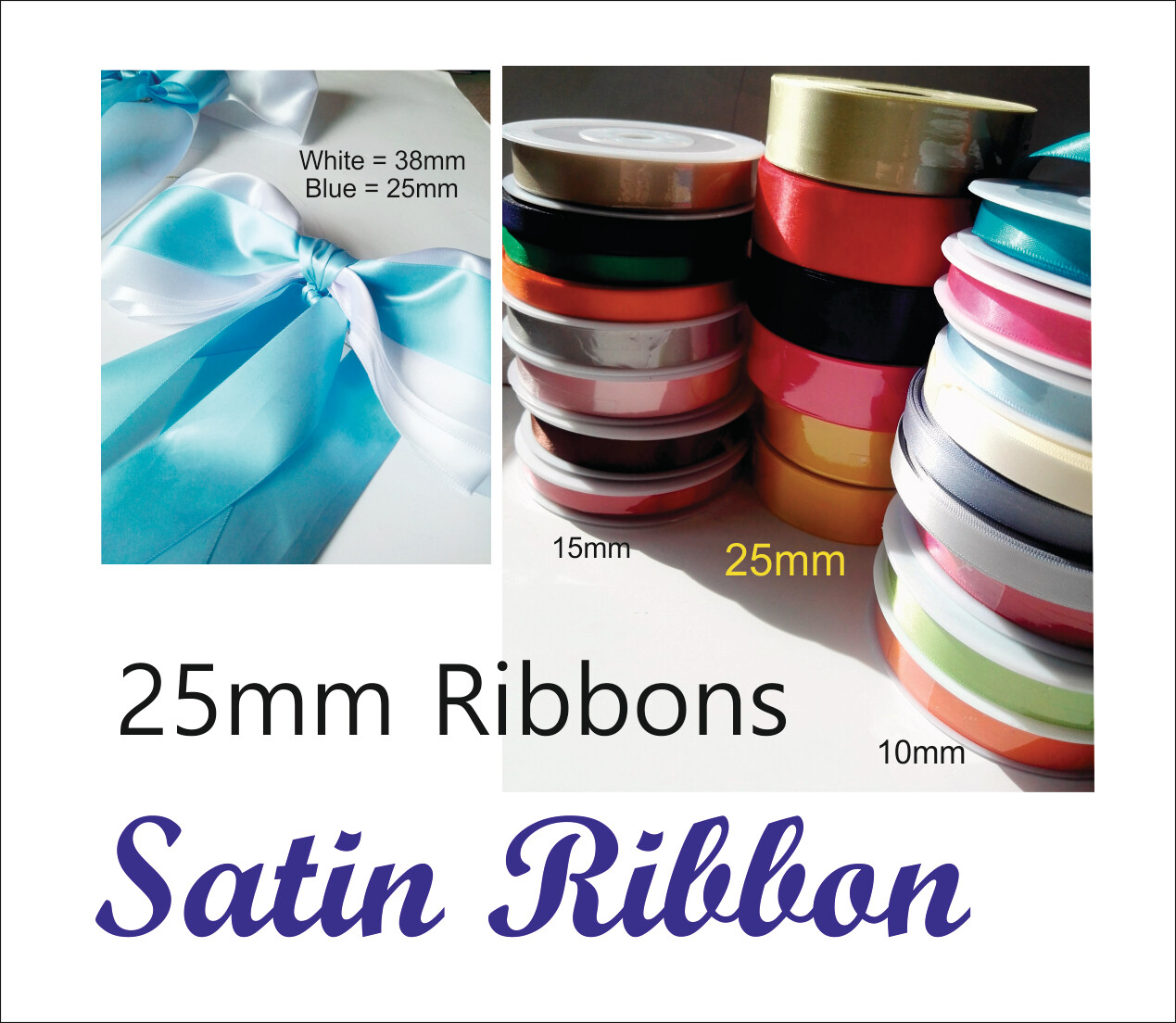 Satin Ribbon 25mm width Rolls- Blank Unprinted Ribbons