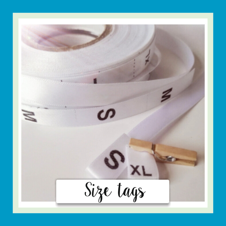 Sew in  S-M-L Garment Tags (20&#39;s) 10/15mm