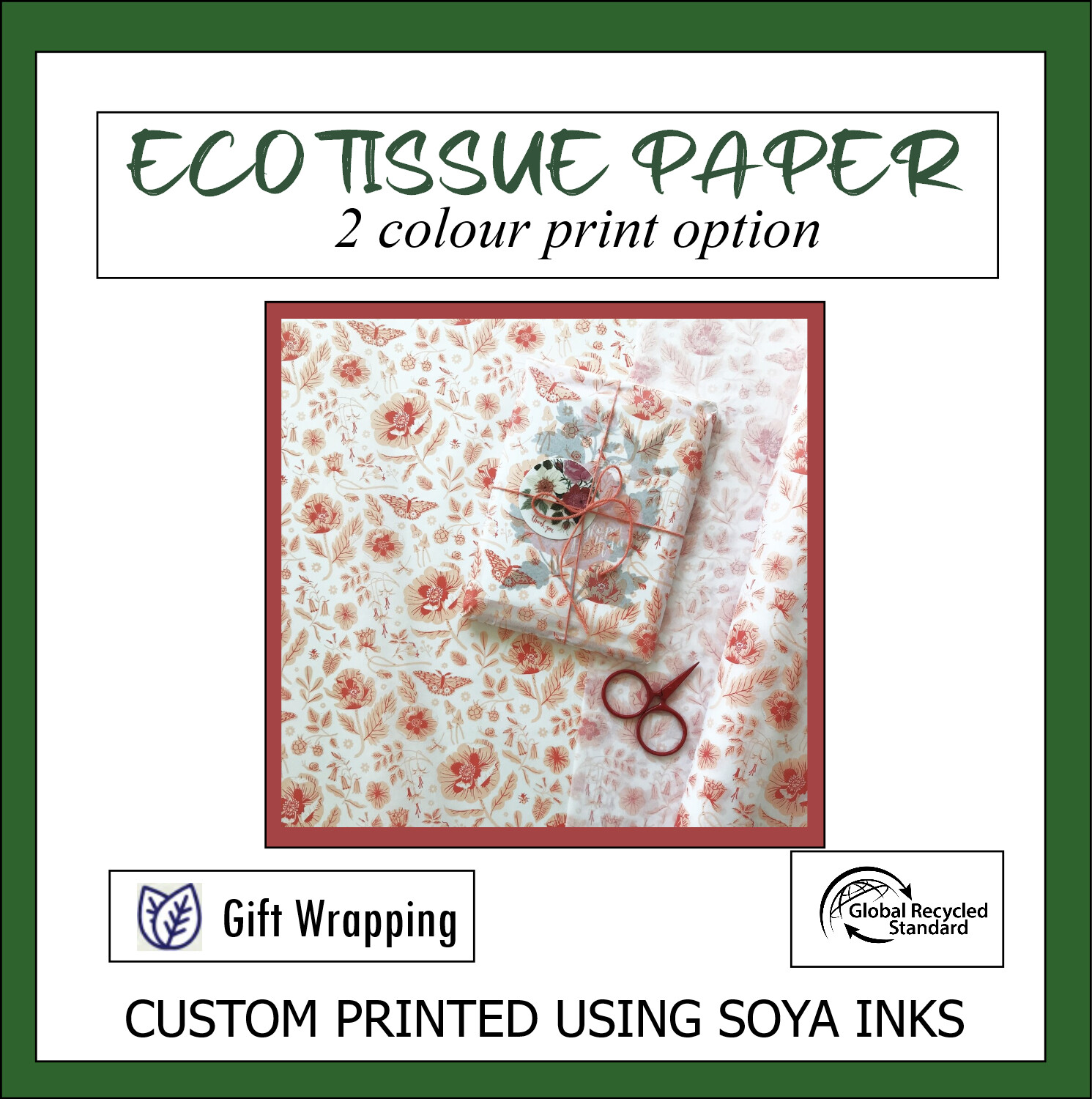 Bio Tissue 2 colour paper printed- custom Eco Tissue - Recyclable