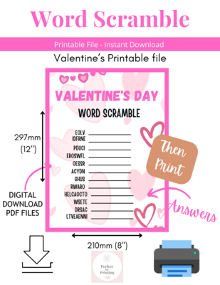 Valentines Word Scramble- Download printable