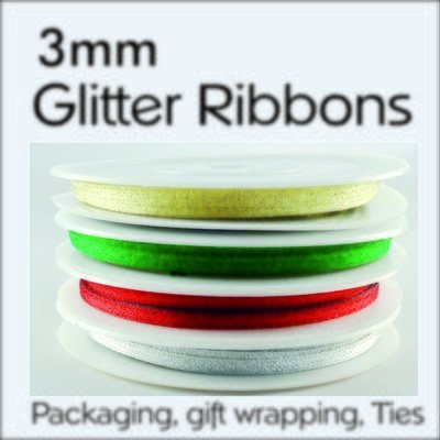 All Satin Ribbon with Glitter 3mm widths - 5 metres