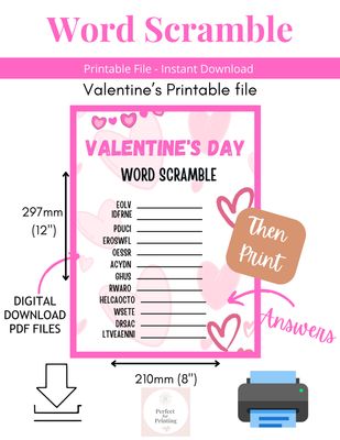 Valentines Word Scramble- Download printable
