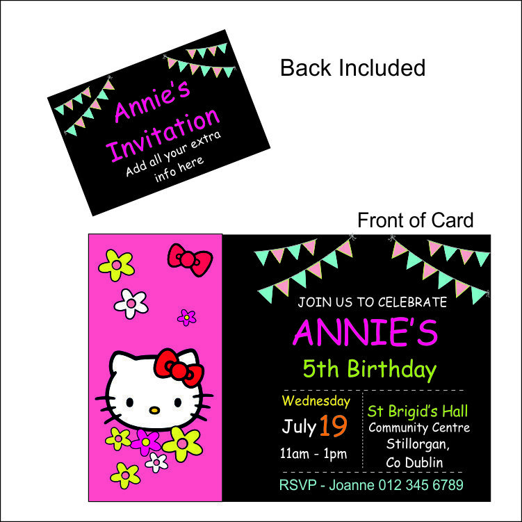 Hello Kitty Party Invitations - (20) customised with your information