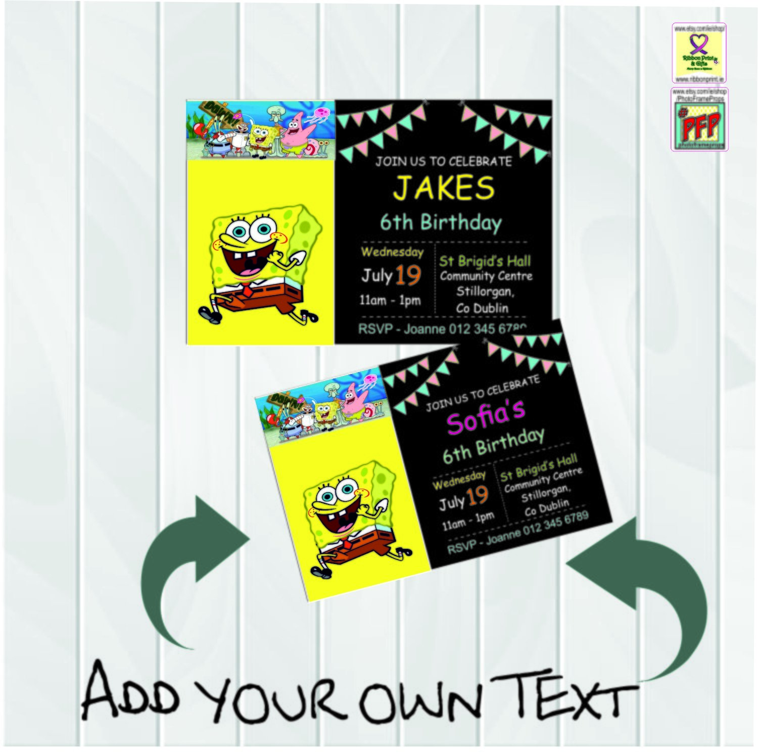 Sponge Bob Party Invitation - Editable Digital PDF - Instant Download - 6x4