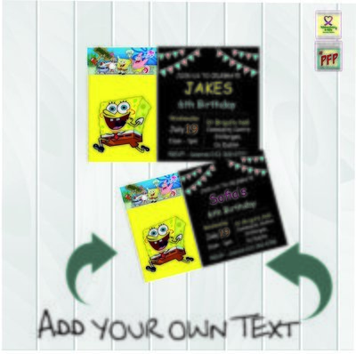 Sponge Bob Party Invitation - Editable Digital PDF - Instant Download - 6x4