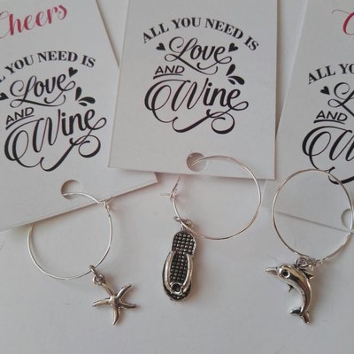 Beach Charms, Drinks Glass Charms Markers(3's) flip flop, dolphin & starfish charms