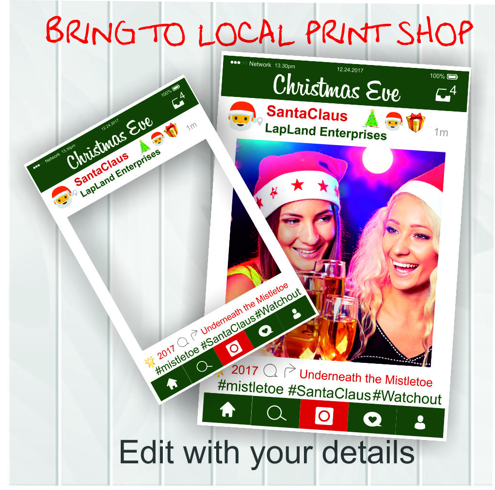 Christmas themed Social Media Frame Prop - photo booth Prop - Cut out Props- editable PDF - digital download