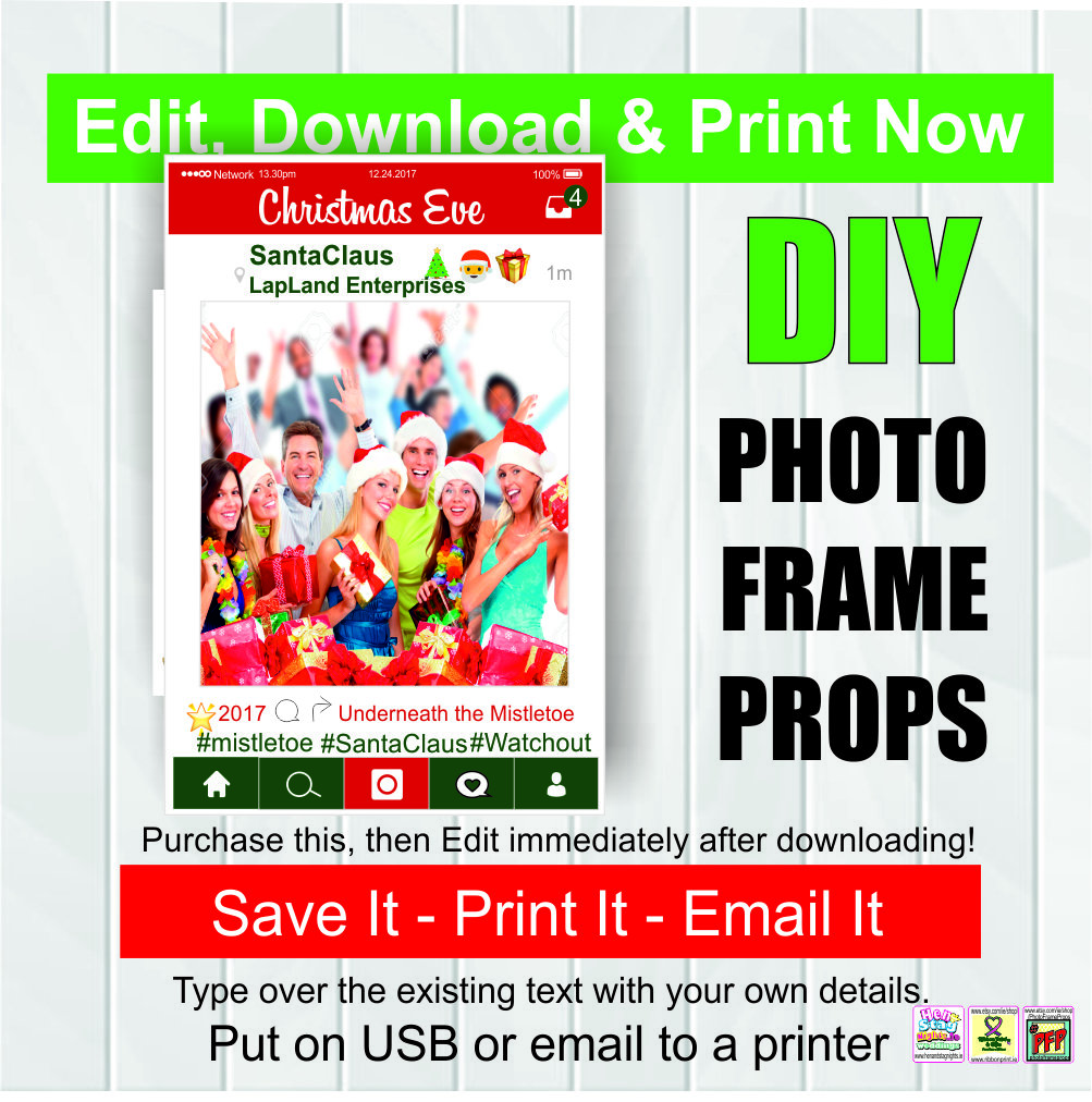 Christmas themed Social Media photo Frame Prop - photo booth Prop - Cut out Props- editable PDF - digital download