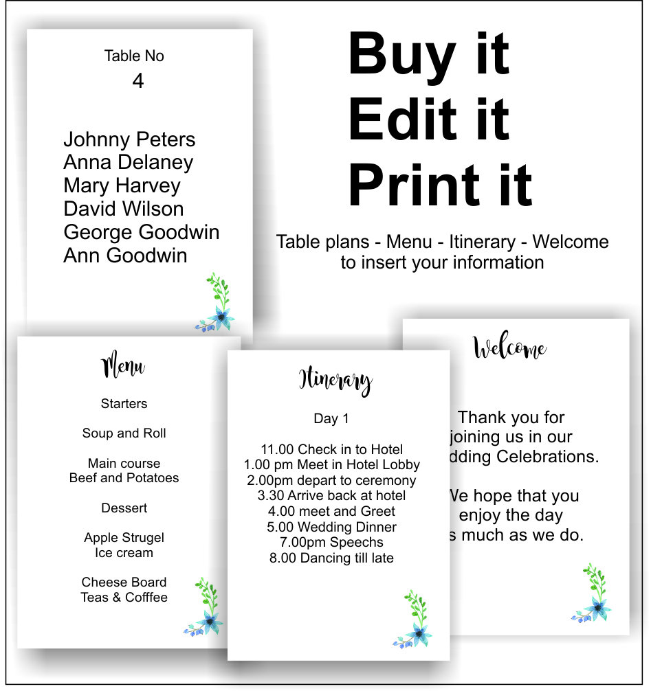 Diy Blue Floral Info Cards