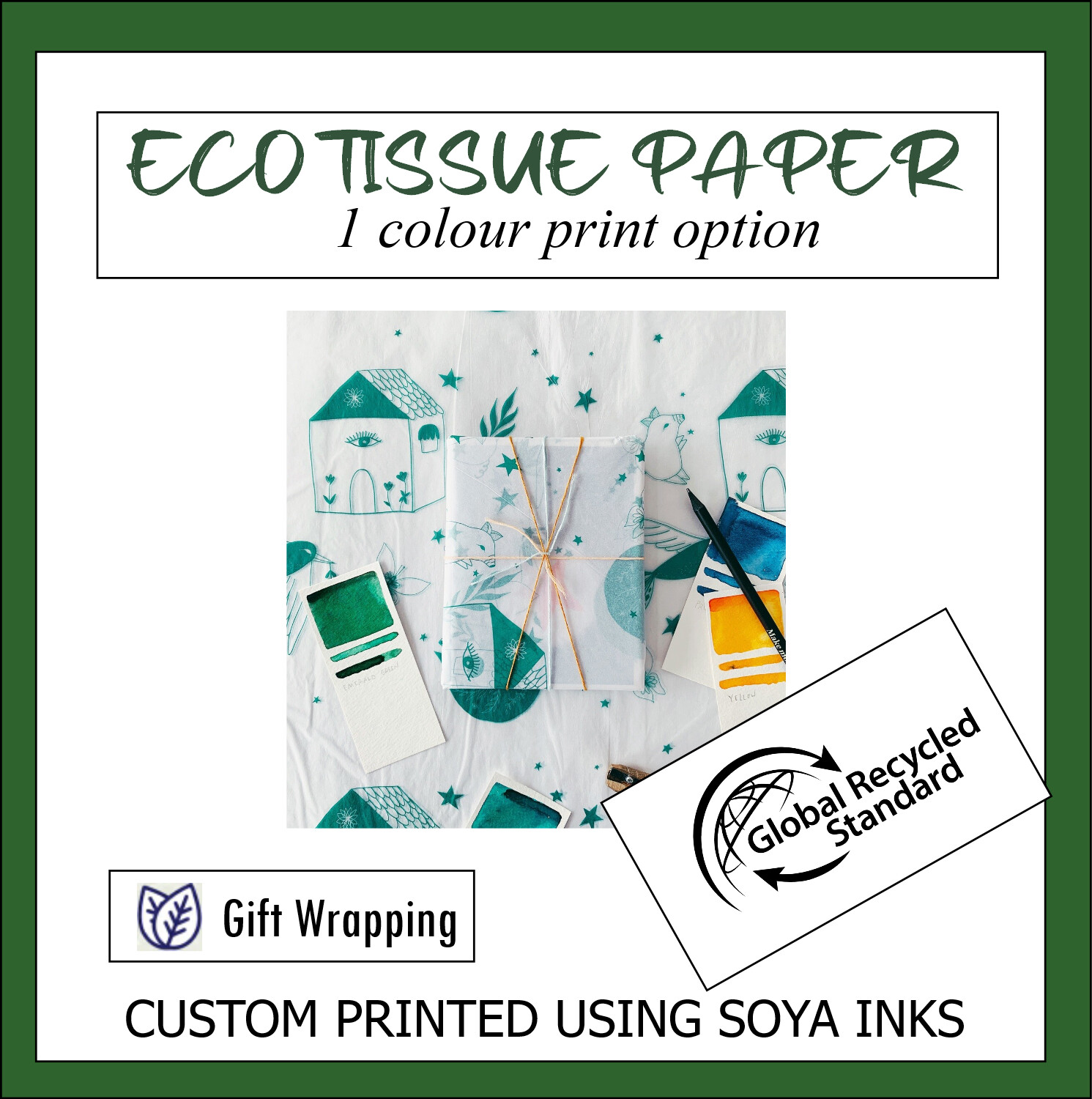 Bio Tissue paper custom printed - Eco Friendly-  sustainable - 1 colour