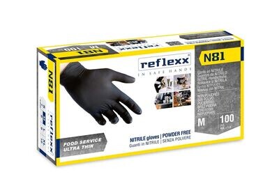 Reflexx N81 ultra plāni Nitrila cimdi bez pūdera Melni L izmērs 100gb