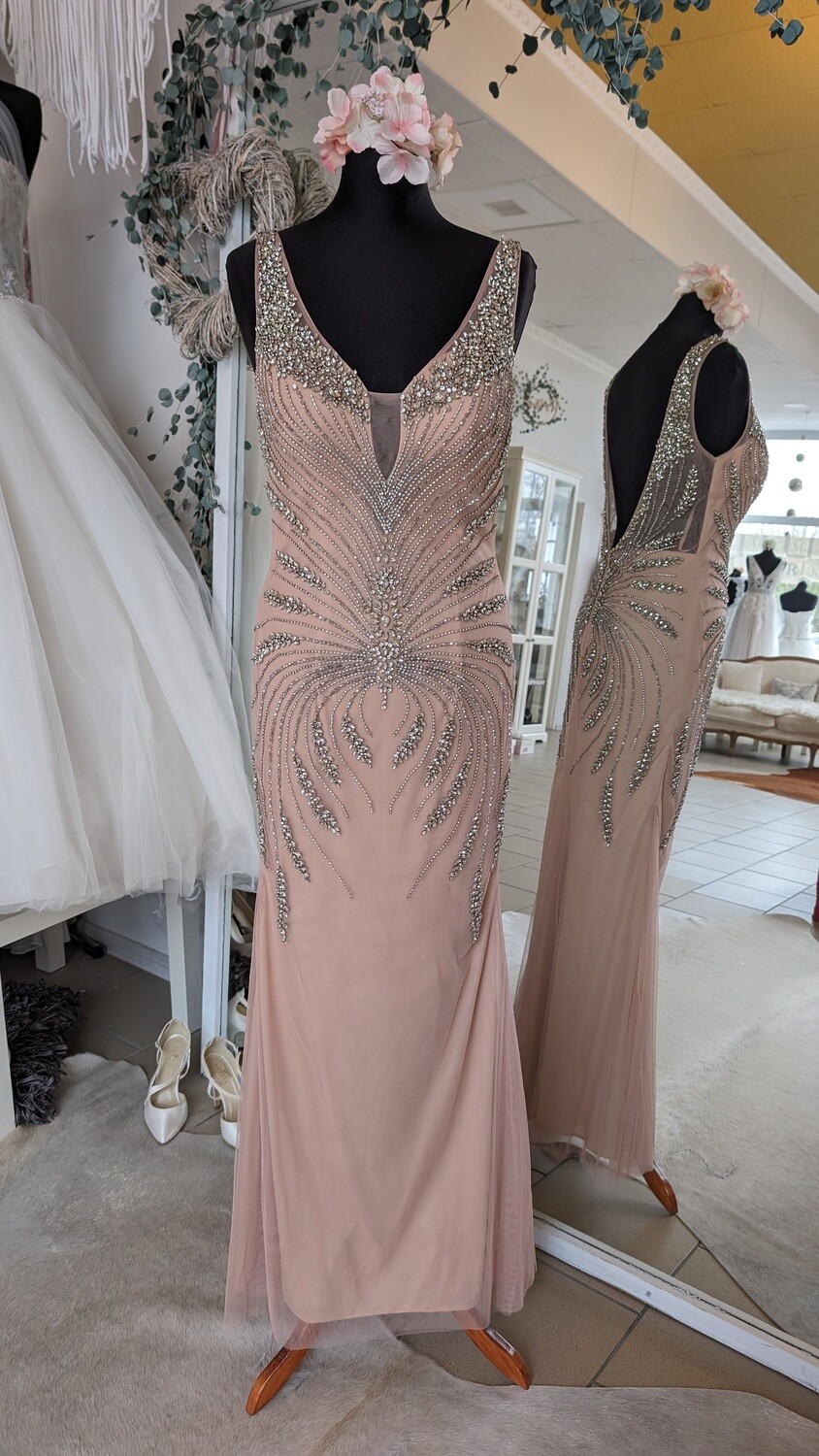 Abendkleid mit Glitzersteinen lang Gr. 38, macht schönen Rücken, elegant schick