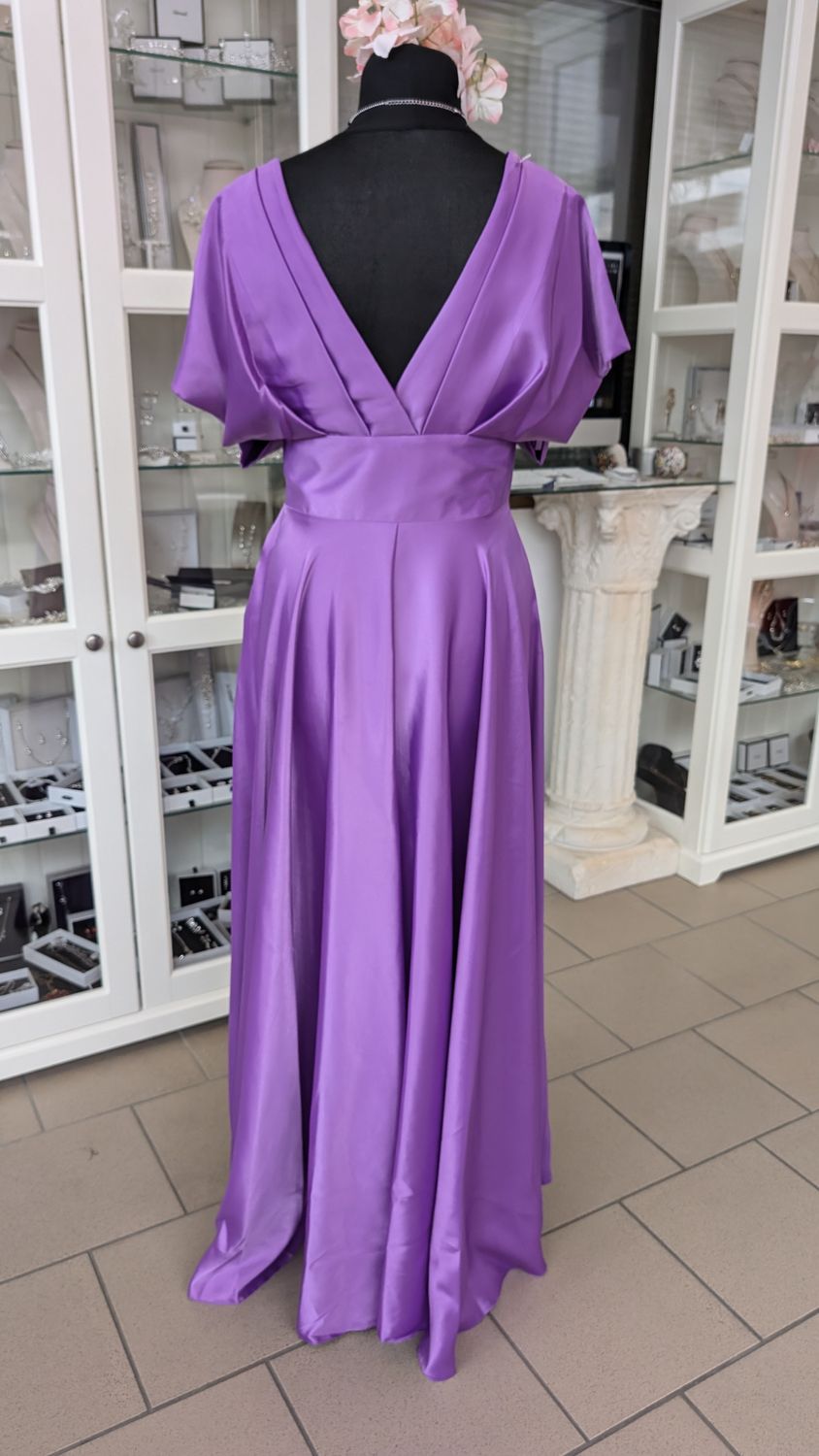 Kleid Gr 38 V-Ausschnitt, leichte Vokuhila violett Satin
