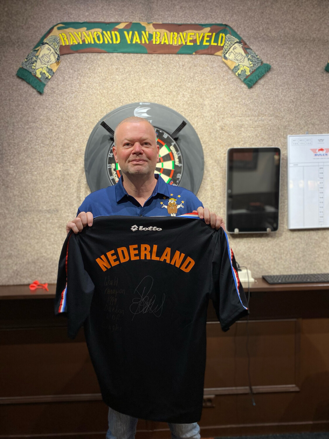 Shirt Nederland Signed By Raymond Van Barneveld World Champion 1999 Durban WDF Singles