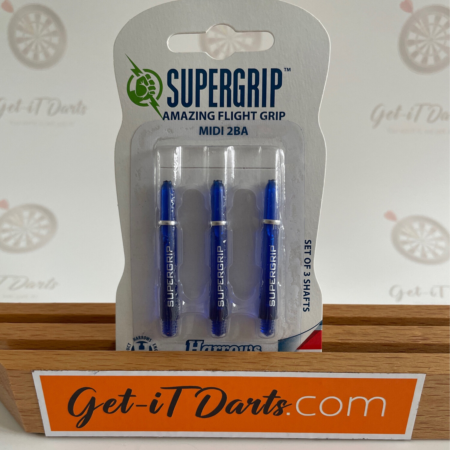 Harrows Supergrip blue transparent amazing flight grip midi 2ba