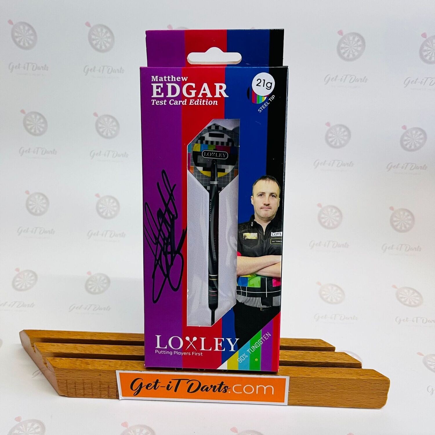 Matthew Edgar Test Card 90% Steeldarts 21 Gram SIGNED BOX