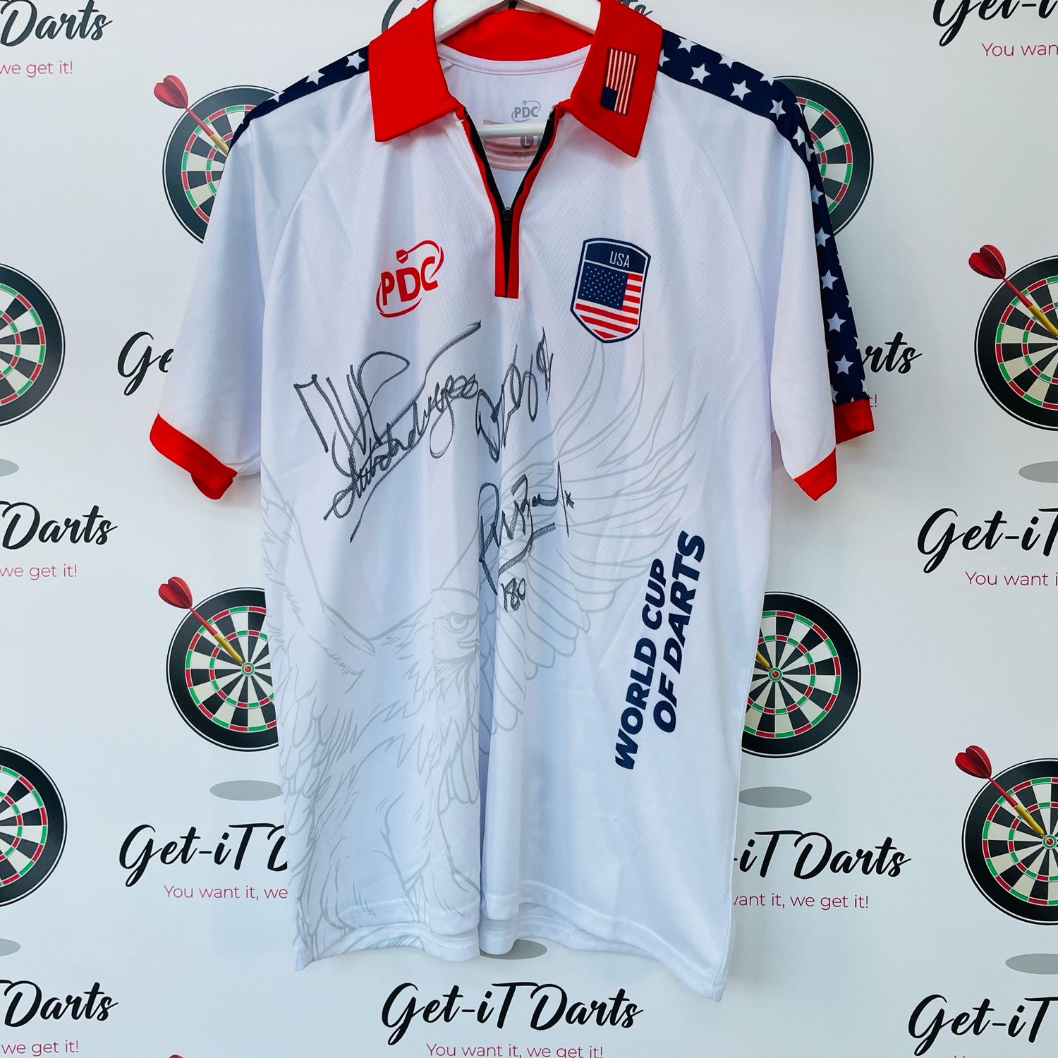 World Cup of Darts Shirt USA Replica, signed by both Players and Russ Bray